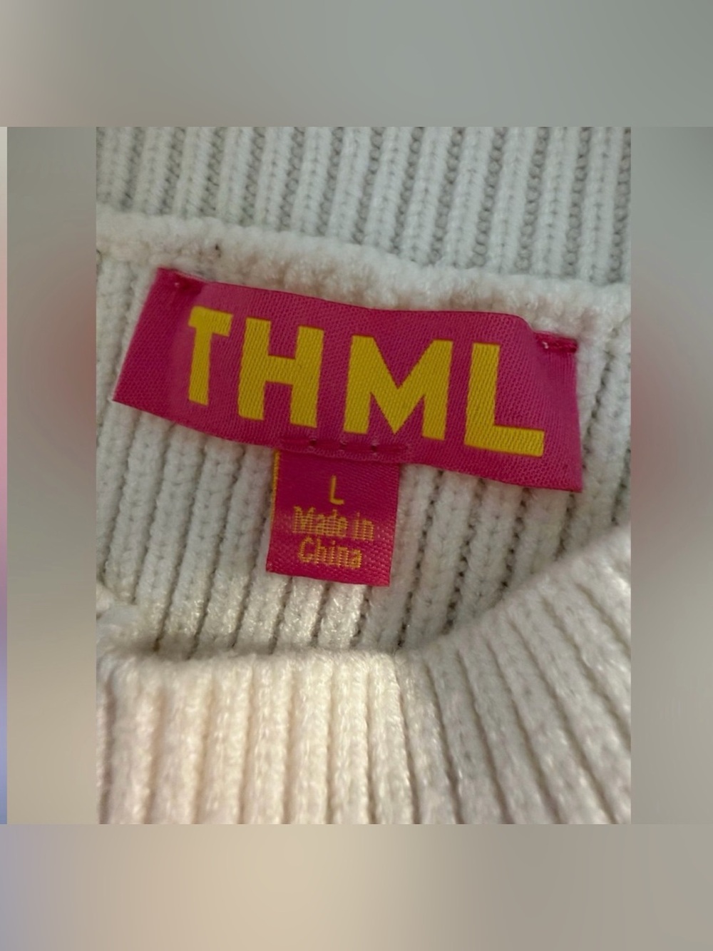 THML Cream Ribbed Sweater with Floral Puff Sleeves (Multi) - Picture 8 of 11
